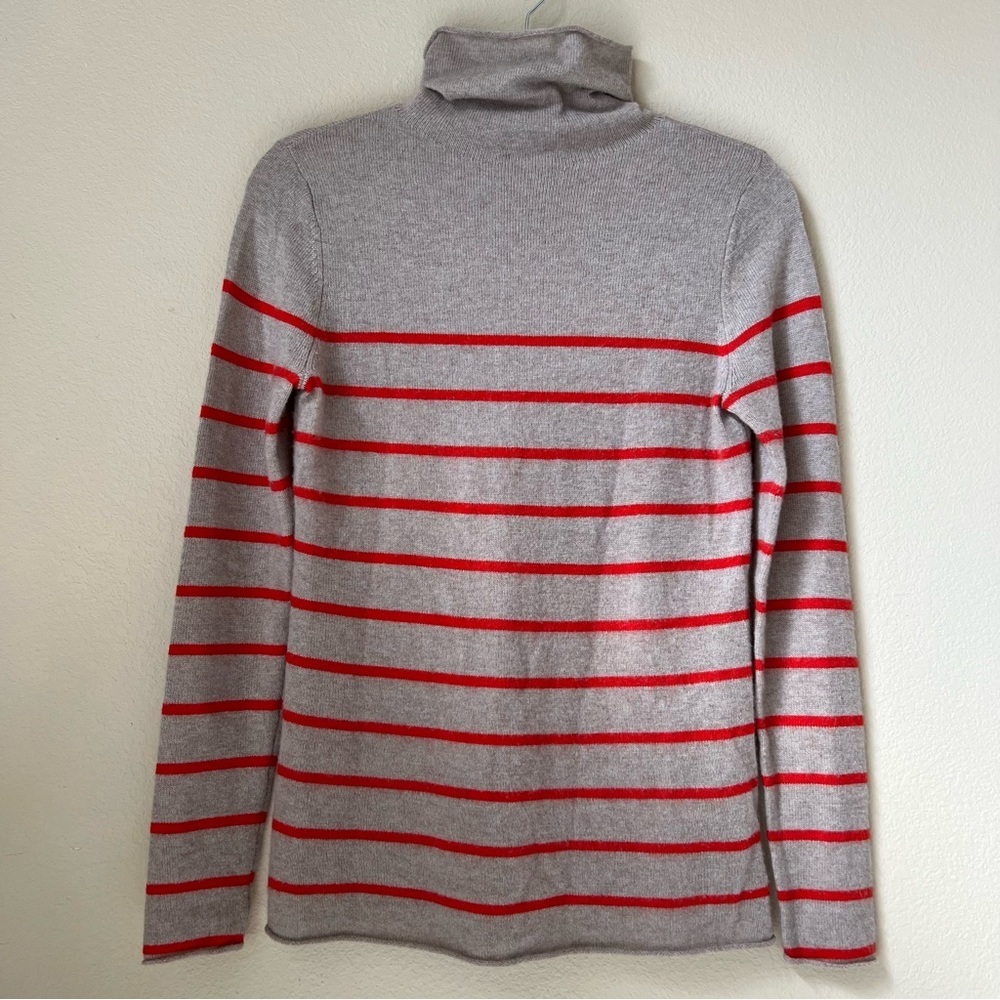 HALOGEN Cashmere Wool Turtleneck Red Gray Tan Striped Sweater, size M